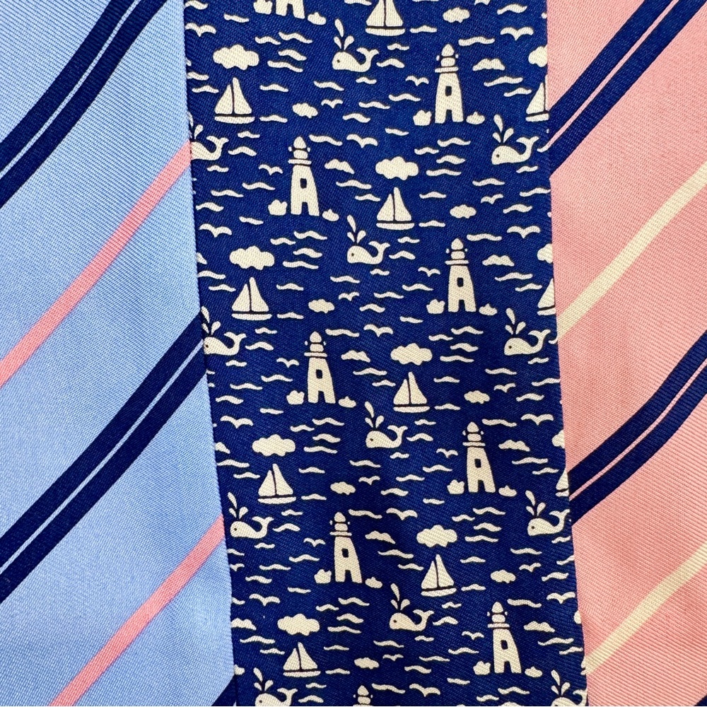 Vineyard Vines Silk Skirt Tie Gal Patchwork Mini Blue Pink Striped Nautical SZ 6 - Picture 8 of 14
